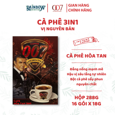 Cà phê hòa tan 3in1 LION CAFÉ 007 vị nguyên bản hộp 16 gói đậm đà chuẩn gu Việt